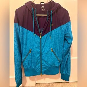 Nike Purple Blue Colour Block Print Windbreaker Bomber Jacket Size Medium